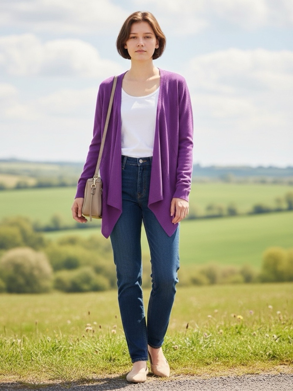 The Limited Purple Wool Blend Waterfall Open Front Cardigan Sweater Medium EUC - Picture 3 of 9